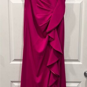 Carmen Marc Valvo Fuchsia One Shoulder Dress